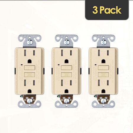 Faith Self-Test 15A TR GFCI Outlet Receptacle, Ivory, PK 3 GLS-15ATR-IV-03